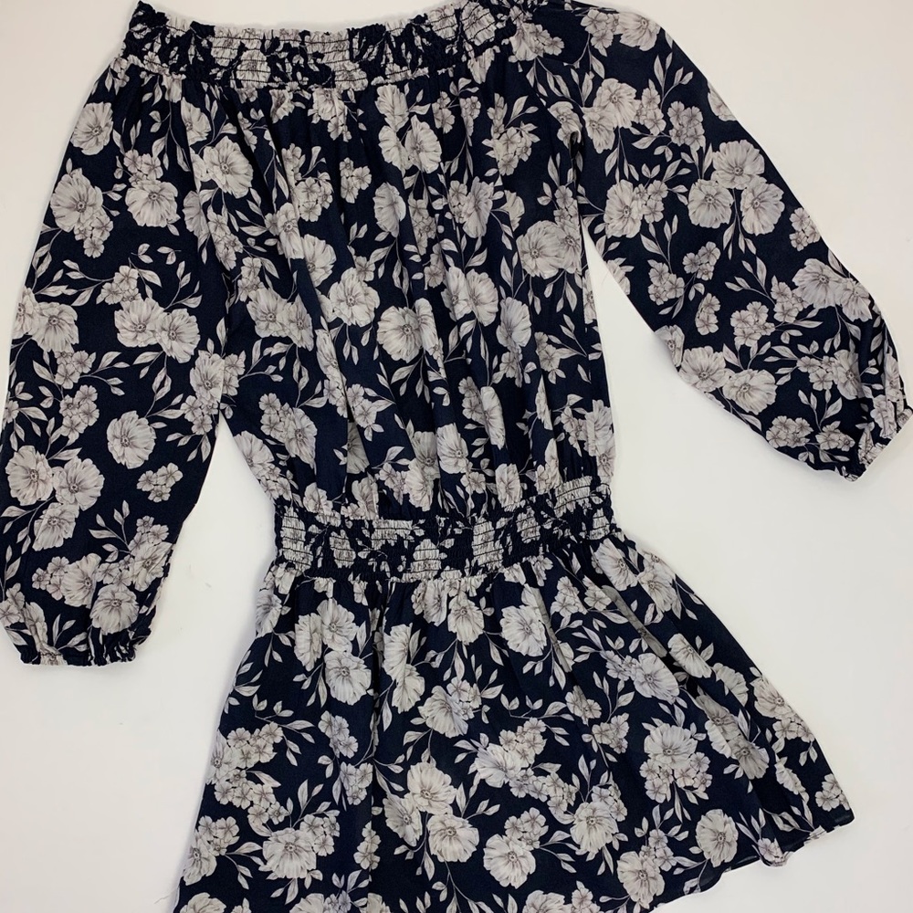 Intermix Navy & White Floral Off-The-Shoulder Dress Sz S